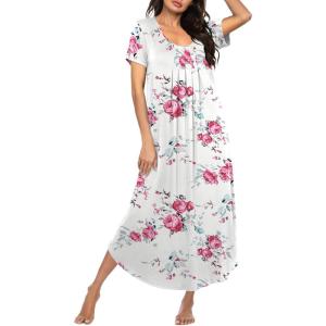 Ekouaer Moo Moos for Women House Dress Long Nightgown Flora Print Mumus Dress S-4XL(White Pink Flower)