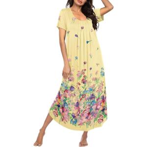Ekouaer Moo Moos for Women House Dress Long Nightgown Flora Print Mumus Dress S-4XL(Yellow Flower)