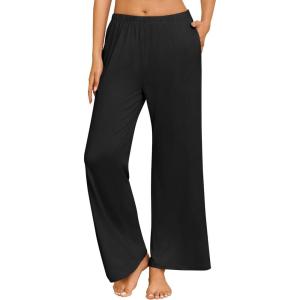 Ekouaer Pajama Pants for Women Soft Comfy Pajama Bottoms Casual Stretch Wide Leg Pants with Pockets(Black)