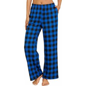 Ekouaer Pajama Pants for Women Soft Comfy Pajama Bottoms Casual Stretch Wide Leg Pants with Pockets(Black Blue Plaid)