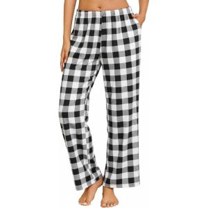 Ekouaer Pajama Pants for Women Soft Comfy Pajama Bottoms Casual Stretch Wide Leg Pants with Pockets(Black White Plaid)