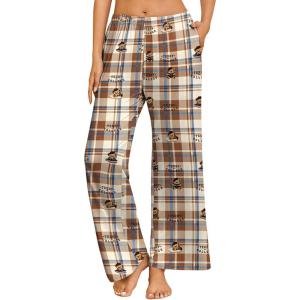 Ekouaer Pajama Pants for Women Soft Comfy Pajama Bottoms Casual Stretch Wide Leg Pants with Pockets(Brown Plaid Teddy)