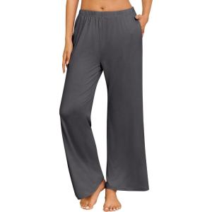 Ekouaer Pajama Pants for Women Soft Comfy Pajama Bottoms Casual Stretch Wide Leg Pants with Pockets(Dark Grey)