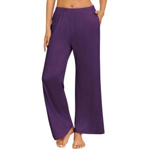 Ekouaer Pajama Pants for Women Soft Comfy Pajama Bottoms Casual Stretch Wide Leg Pants with Pockets(Dark Purple)