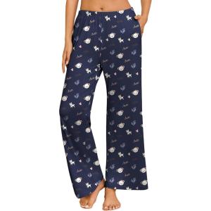 Ekouaer Pajama Pants for Women Soft Comfy Pajama Bottoms Casual Stretch Wide Leg Pants with Pockets(Navy Print)
