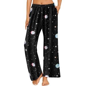 Ekouaer Pajama Pants for Women Soft Comfy Pajama Bottoms Casual Stretch Wide Leg Pants with Pockets(Planet)
