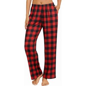 Ekouaer Pajama Pants for Women Soft Comfy Pajama Bottoms Casual Stretch Wide Leg Pants with Pockets(Red Black Plaid)