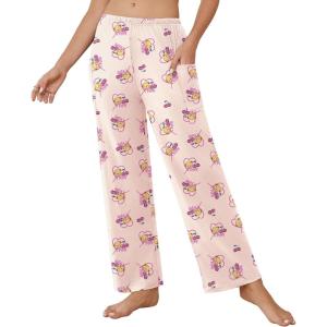 Ekouaer Pajama Pants for Women Soft Comfy Pajama Sleep Bottoms Casual Stretch Wide Leg Lounge Pants with Pockets(Apricot Teddy)