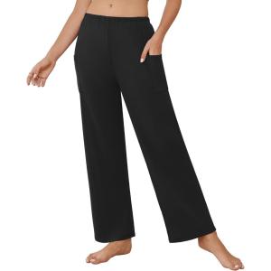 Ekouaer Pajama Pants for Women Soft Comfy Pajama Sleep Bottoms Casual Stretch Wide Leg Lounge Pants with Pockets(Black)