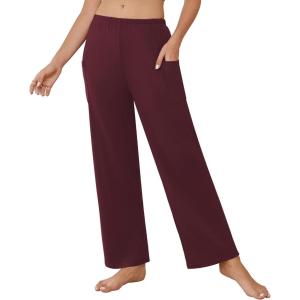 Ekouaer Pajama Pants for Women Soft Comfy Pajama Sleep Bottoms Casual Stretch Wide Leg Lounge Pants with Pockets(Dark Red)