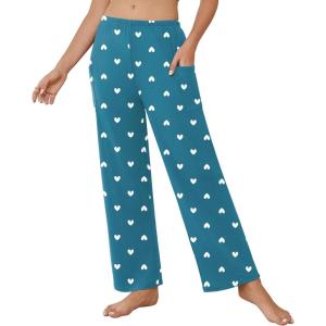 Ekouaer Pajama Pants for Women Soft Comfy Pajama Sleep Bottoms Casual Stretch Wide Leg Lounge Pants with Pockets(Green Heart)