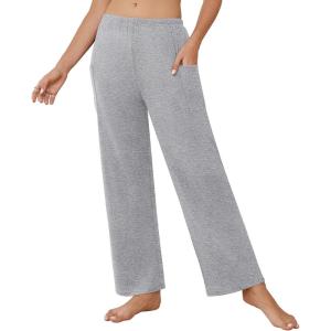 Ekouaer Pajama Pants for Women Soft Comfy Pajama Sleep Bottoms Casual Stretch Wide Leg Lounge Pants with Pockets(Light Gray)