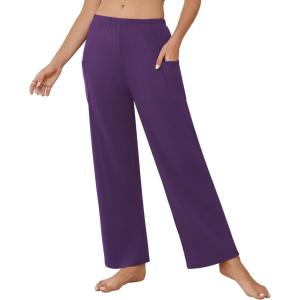 Ekouaer Pajama Pants for Women Soft Comfy Pajama Sleep Bottoms Casual Stretch Wide Leg Lounge Pants with Pockets(Purple)