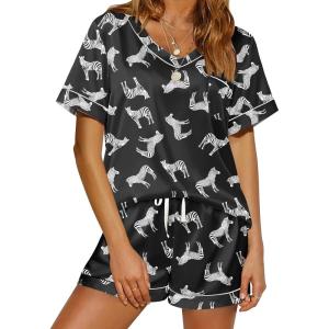 Ekouaer Silk Pajama for Women Short Sleeve Satin Pj Set Two Piece Soft Sleepwear Loungewear, S-XXL(Zebra)