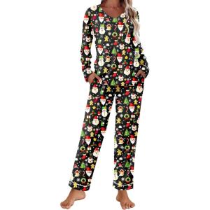 Ekouaer Womens Pajama Sets 2 piece Lounge Sets for Women V-neck Long Sleeve Top and Elastic Waist Pants with Pockets(Christmas Snowman)