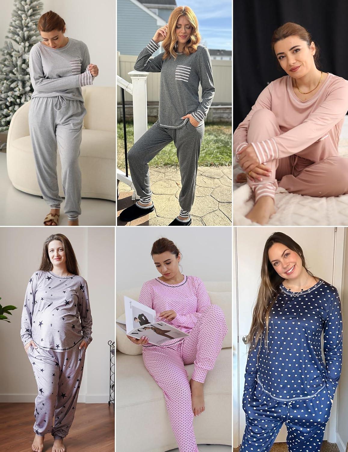 imageEkouaer 2 Pack Womens Pajama Sets Long Sleeve Lounge Sets Soft Pj Sleepwear LoungewearNavy BlueGrey