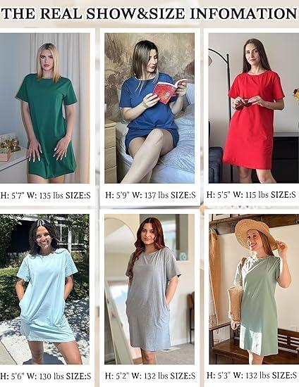 imageEkouaer Nightgowns for Women Cotton Sleep Shirts Tshirt Nightshirt Casual Sleepdress Pullover Dress with Pockets S3XLBlue Flower