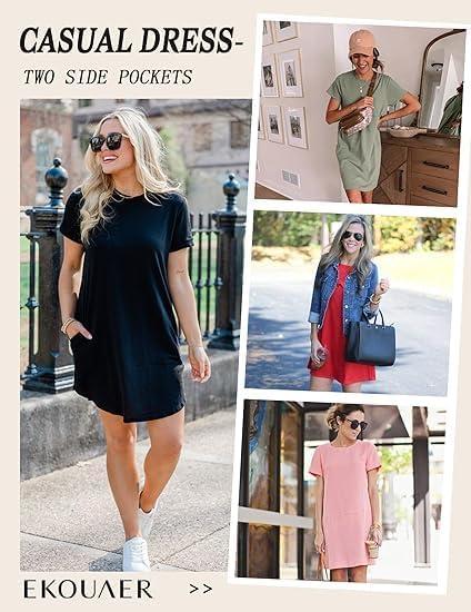 imageEkouaer Nightgowns for Women Cotton Sleep Shirts Tshirt Nightshirt Casual Sleepdress Pullover Dress with Pockets S3XLLight Green Flowers