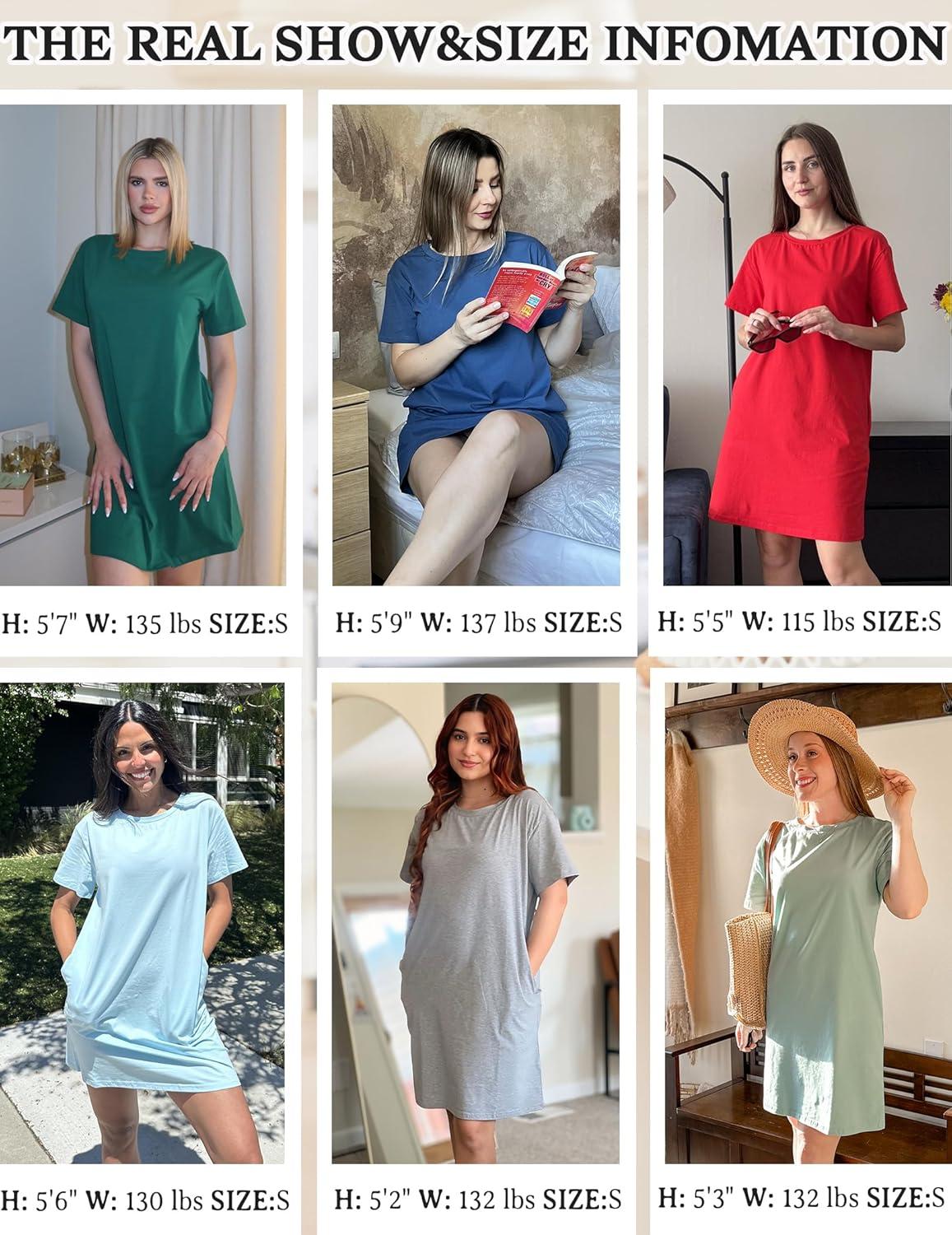 imageEkouaer Nightgowns for Women Cotton Sleep Shirts Tshirt Nightshirt Casual Sleepdress Pullover Dress with Pockets S3XLLilac