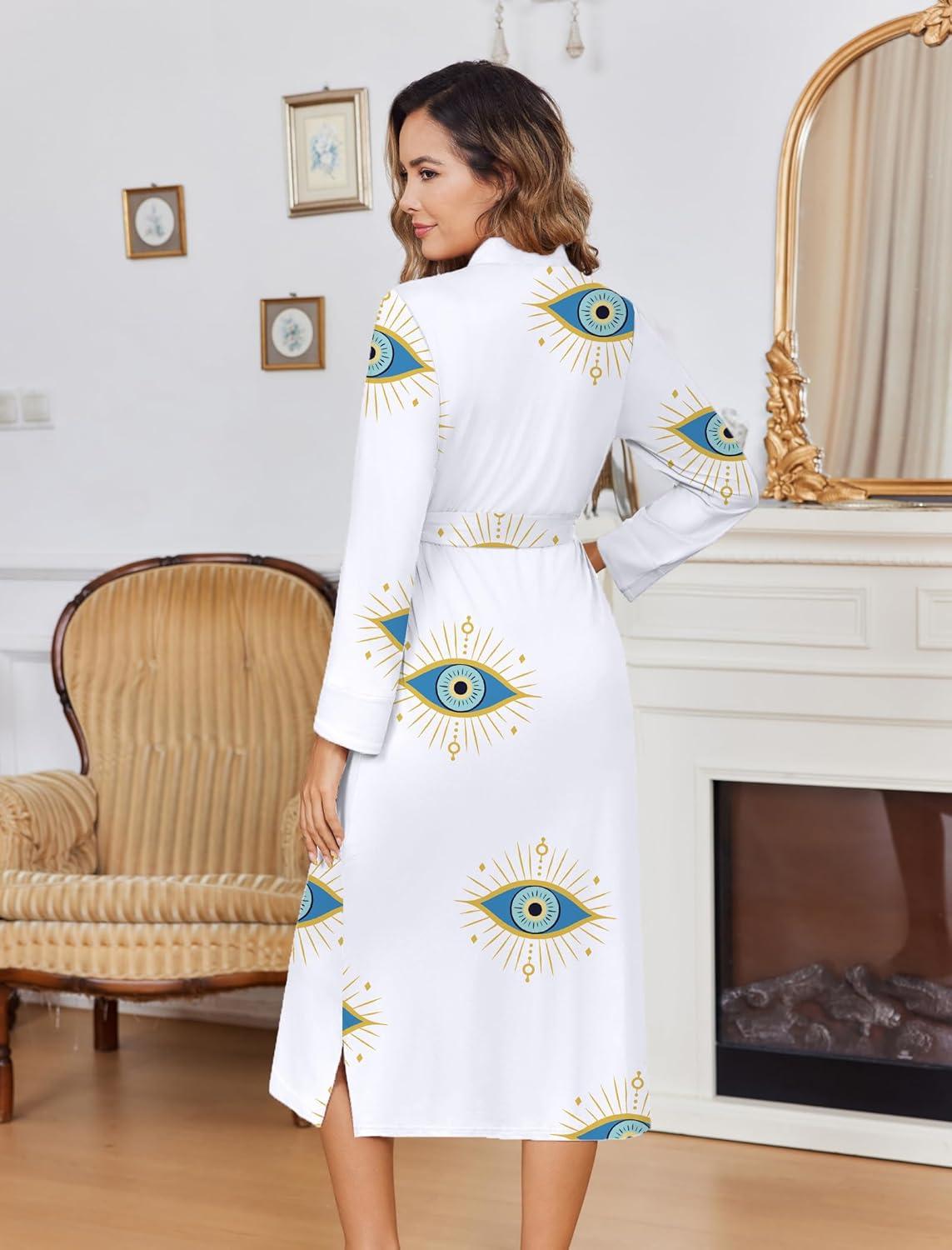 imageEkouaer Womens Robe Long Knit Kimono Bathrobe Lightweight Sleepwear Soft Ladies Loungewear with Pockets SXXLBlue Eyes