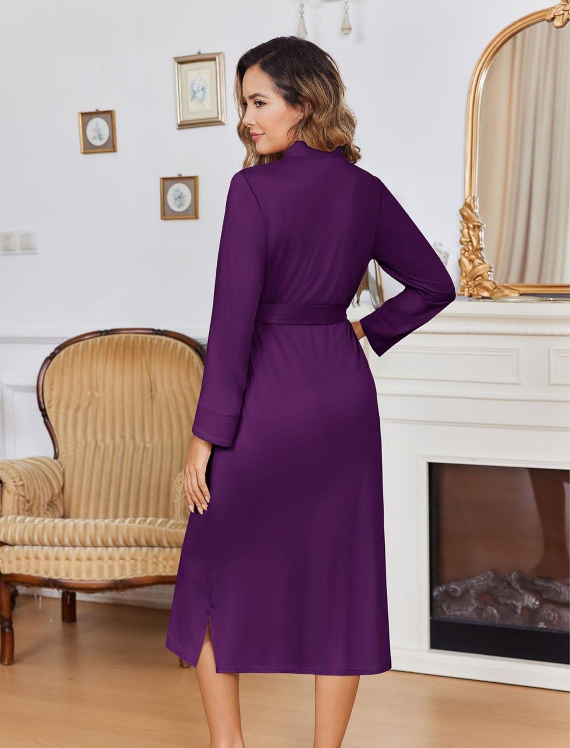 imageEkouaer Womens Robe Long Knit Kimono Bathrobe Lightweight Sleepwear Soft Ladies Loungewear with Pockets SXXLDark Purple