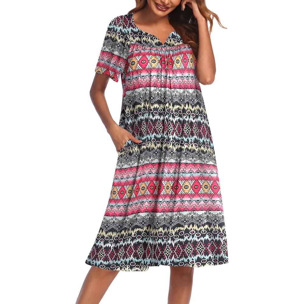 imageEkouaer Womens House Dress with PocketsBlack Red Boho