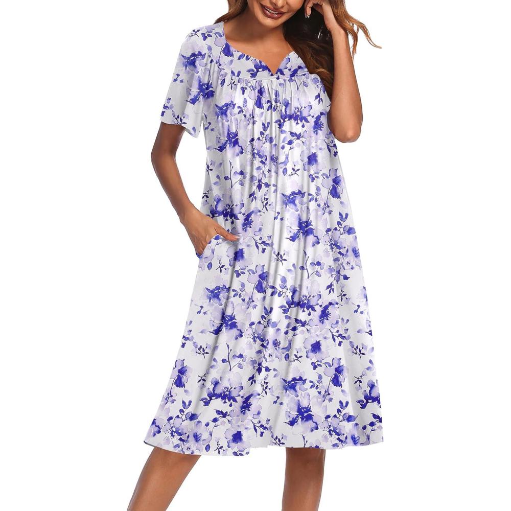 imageEkouaer Womens House Dress with PocketsPurple White Floral
