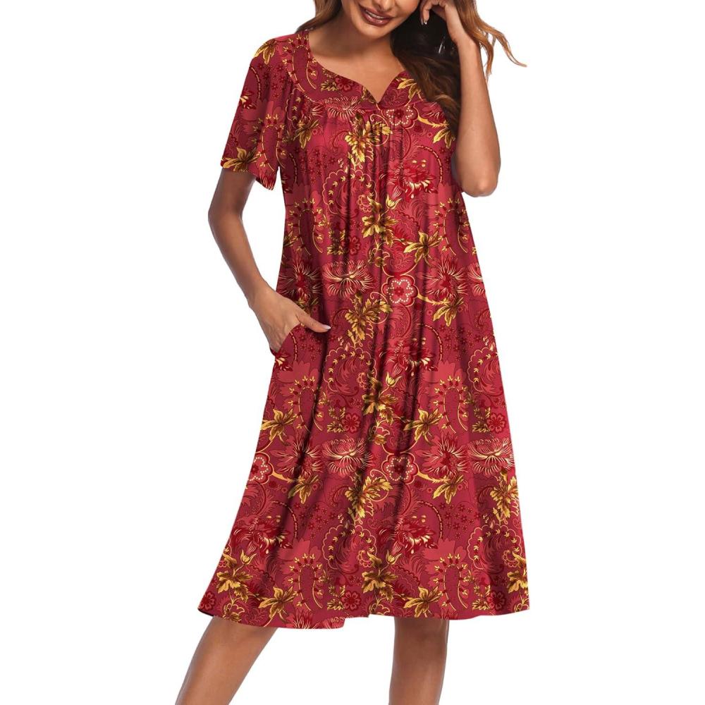 imageEkouaer Womens House Dress with PocketsRed Floral