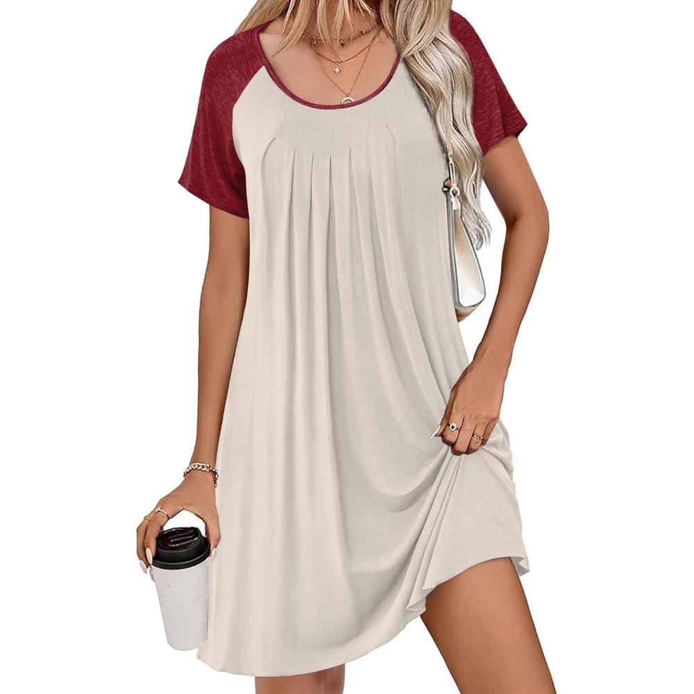 imageEkouaer Womens Nightgown Short Sleeve Sleepwear Comfy Sleepshirts Pleated Scoopneck Nightshirt SXXXLLight Grey1
