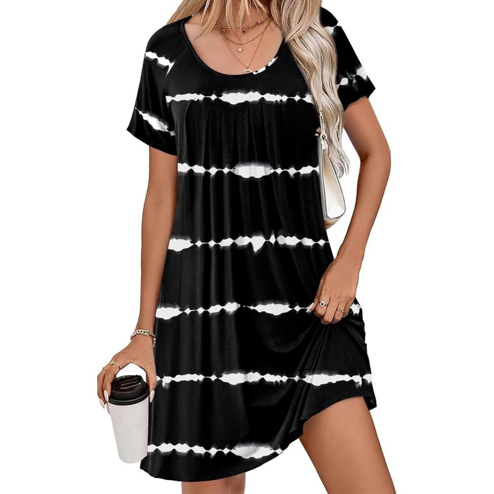 imageEkouaer Womens Nightgown Short Sleeve Sleepwear Comfy Sleepshirts Pleated Scoopneck Nightshirt SXXXLTie Dye Black1