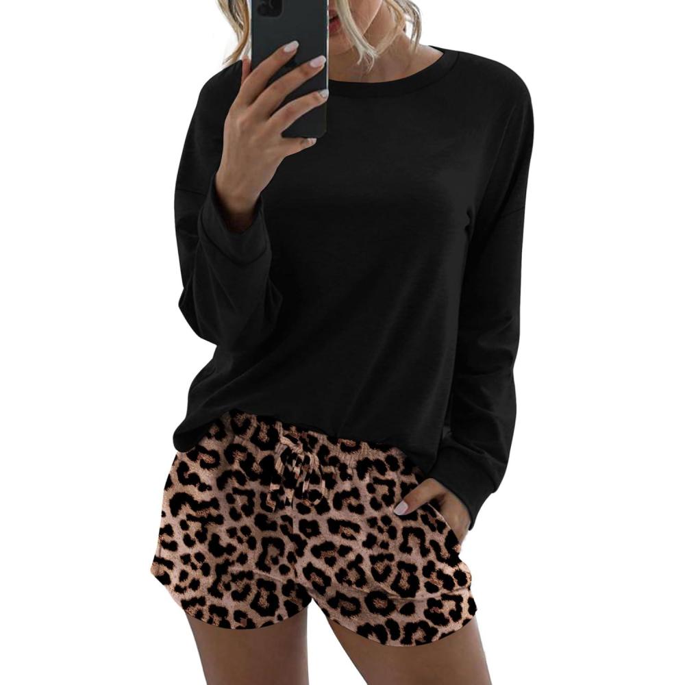 imageEkouaer Womens Pajama Sets 2 Piece Lounge Set Casual Long Sleeve Loungewear Matching SleepwearBrown Leopard