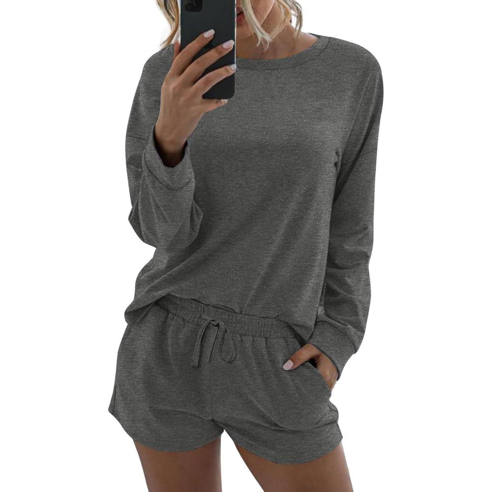 imageEkouaer Womens Pajama Sets 2 Piece Lounge Set Casual Long Sleeve Loungewear Matching SleepwearGrey