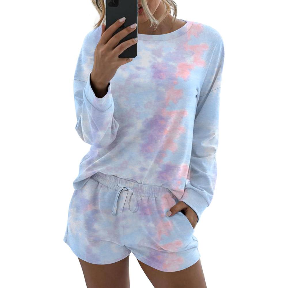 imageEkouaer Womens Pajama Sets 2 Piece Lounge Set Casual Long Sleeve Loungewear Matching SleepwearPurple Tiedye