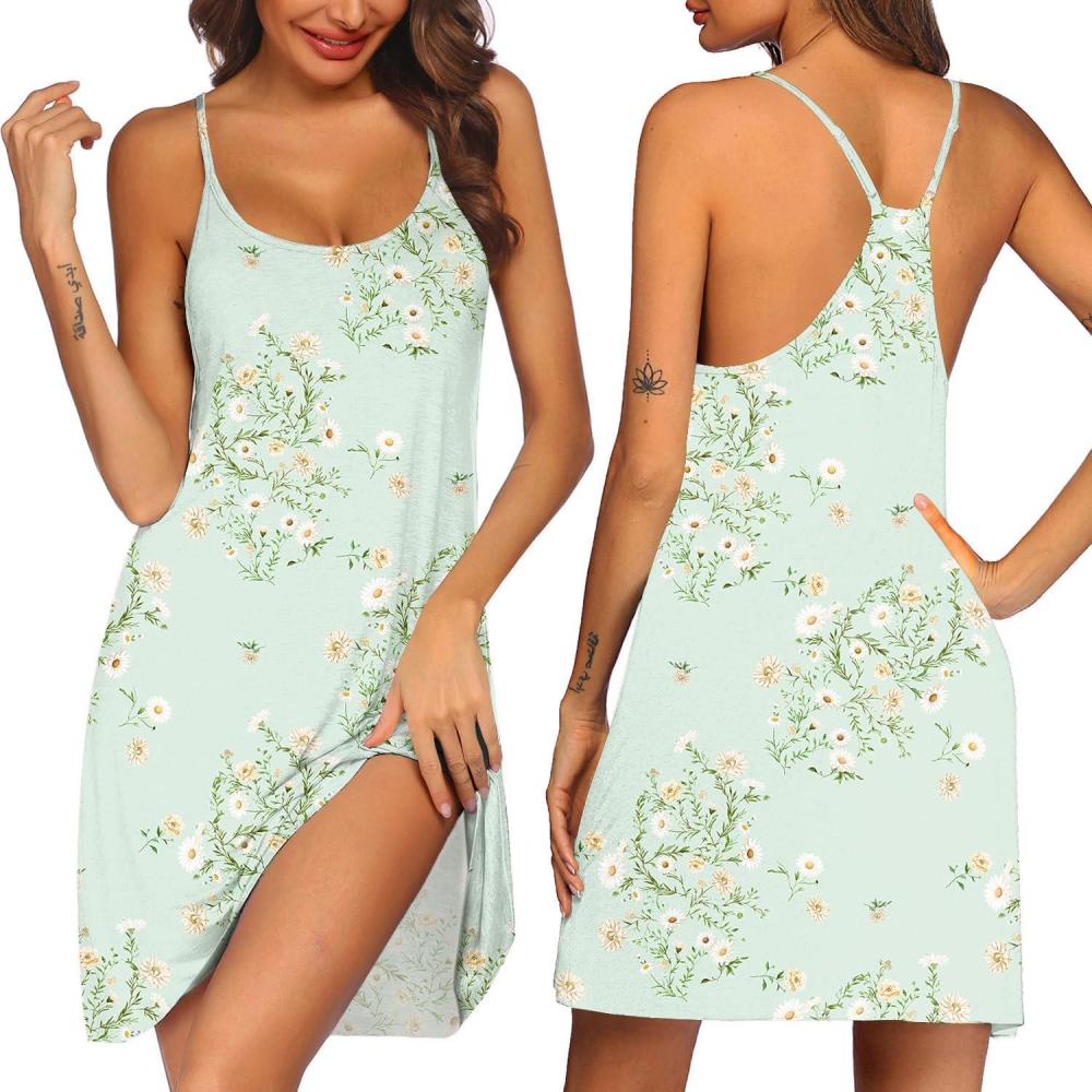 imageEkouaer Womens Racerback Sleeveless NightgownLight Green Floral