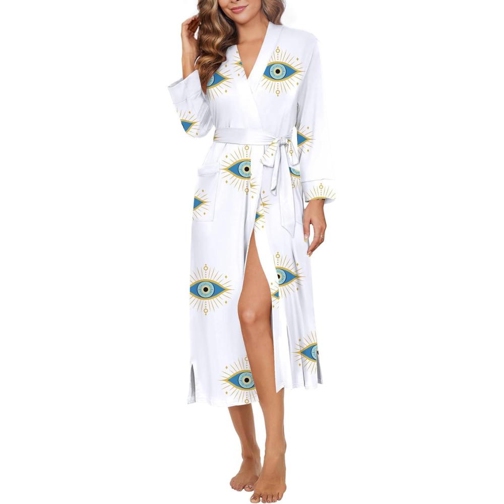 imageEkouaer Womens Robe Long Knit Kimono Bathrobe Lightweight Sleepwear Soft Ladies Loungewear with Pockets SXXLBlue Eyes