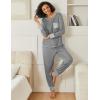 Ekouaer 2 Pack Womens Pajama Sets Long Sleeve Lounge Sets Soft Pj Sleepwear Loungewear(Middle Grey/Black Star)