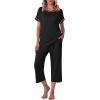 Ekouaer 2 Pack Womens Pajamas Sets Short Sleeve Tops and Capri Pants Pjs Colorful Printed Sleepwear Sets(Black  Blue Green)