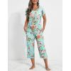 Ekouaer 2 Pack Womens Pajamas Sets Short Sleeve Tops and Capri Pants Pjs Colorful Printed Sleepwear Sets(Blue Flowers  Black Flowers)