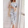 Ekouaer 2 Pack Womens Pajamas Sets Short Sleeve Tops and Capri Pants Pjs Colorful Printed Sleepwear Sets(Blue Flowers  Navy Blue)
