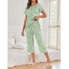 Ekouaer 2 Pack Womens Pajamas Sets Short Sleeve Tops and Capri Pants Pjs Colorful Printed Sleepwear Sets(Green Flowers，beige Flowers)