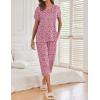 Ekouaer 2 Pack Womens Pajamas Sets Short Sleeve Tops and Capri Pants Pjs Colorful Printed Sleepwear Sets(Heart Leopard，blue Flowers)