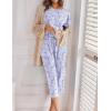 Ekouaer 2 Pack Womens Pajamas Sets Short Sleeve Tops and Capri Pants Pjs Colorful Printed Sleepwear Sets(Heart Leopard，blue Flowers)