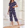 Ekouaer 2 Pack Womens Pajamas Sets Short Sleeve Tops and Capri Pants Pjs Colorful Printed Sleepwear Sets(Moon  Stars)