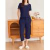 Ekouaer 2 Pack Womens Pajamas Sets Short Sleeve Tops and Capri Pants Pjs Colorful Printed Sleepwear Sets(Navy Blue  Wine Red)