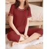 Ekouaer 2 Pack Womens Pajamas Sets Short Sleeve Tops and Capri Pants Pjs Colorful Printed Sleepwear Sets(Navy Blue  Wine Red)
