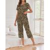 Ekouaer 2 Pack Womens Pajamas Sets Short Sleeve Tops and Capri Pants Pjs Colorful Printed Sleepwear Sets(Navy Blue，leopard)