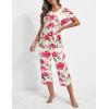 Ekouaer 2 Pack Womens Pajamas Sets Short Sleeve Tops and Capri Pants Pjs Colorful Printed Sleepwear Sets(Pink Flowers  Black Flowers)