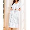 Ekouaer Cotton Nightgowns for Women Long Night Gown Short Sleeve Sleepdress Victorian Sleepwear Nightdress with Pockets(Blue Flowers)