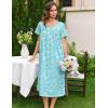 Ekouaer Cotton Nightgowns for Women Long Night Gown Short Sleeve Sleepdress Victorian Sleepwear Nightdress with Pockets(Green Flowers)