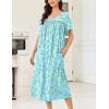 Ekouaer Cotton Nightgowns for Women Long Night Gown Short Sleeve Sleepdress Victorian Sleepwear Nightdress with Pockets(Green Flowers)